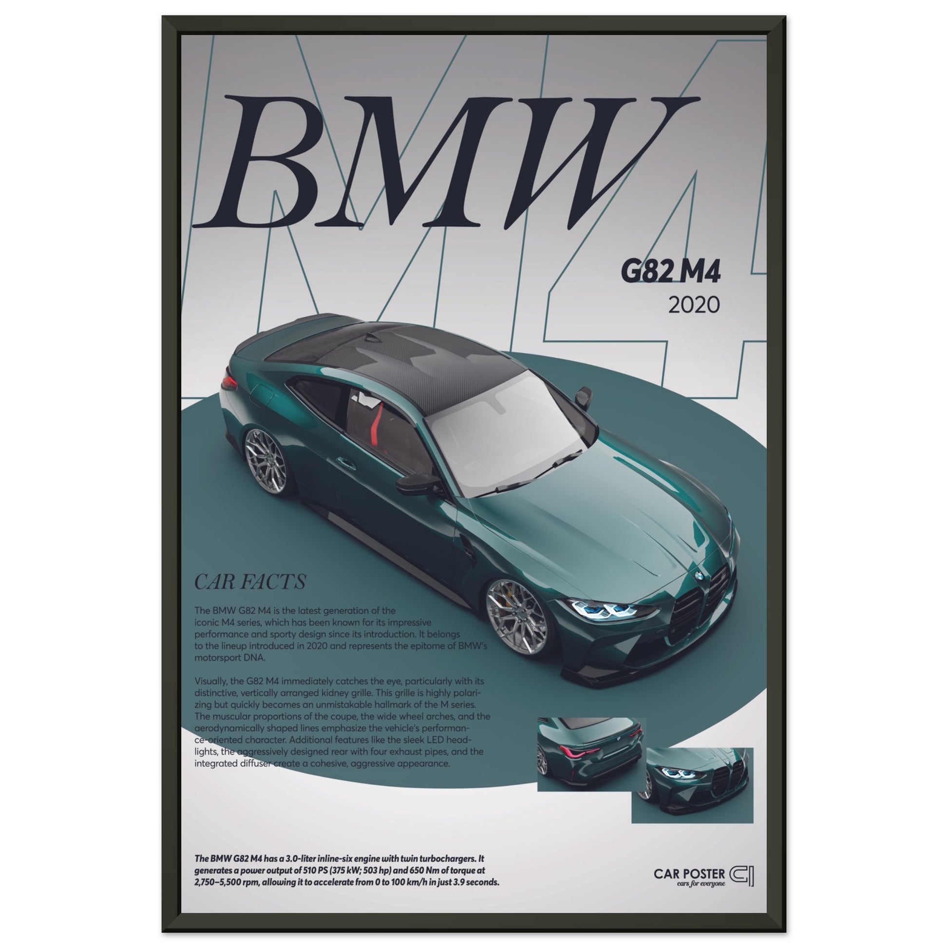 Framed Car Poster - BMW G82 M4 - Darkgreen