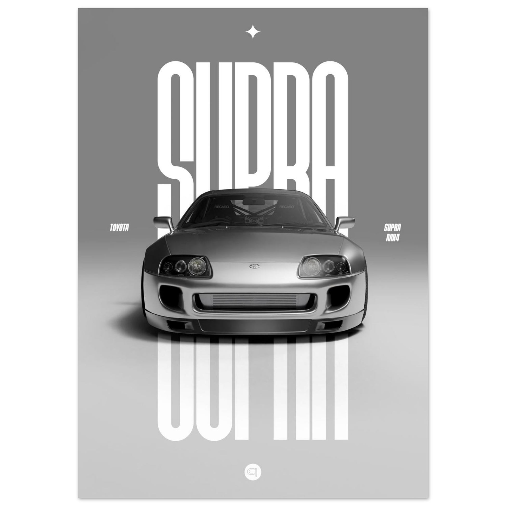 Car Poster - Toyota Supra MK4 - Silver