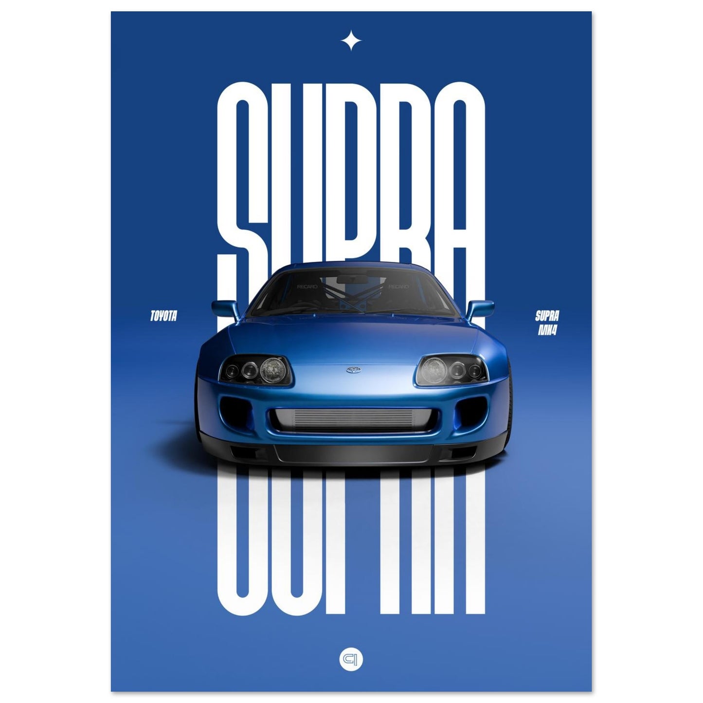 Car Poster - Toyota Supra MK4 - Blue