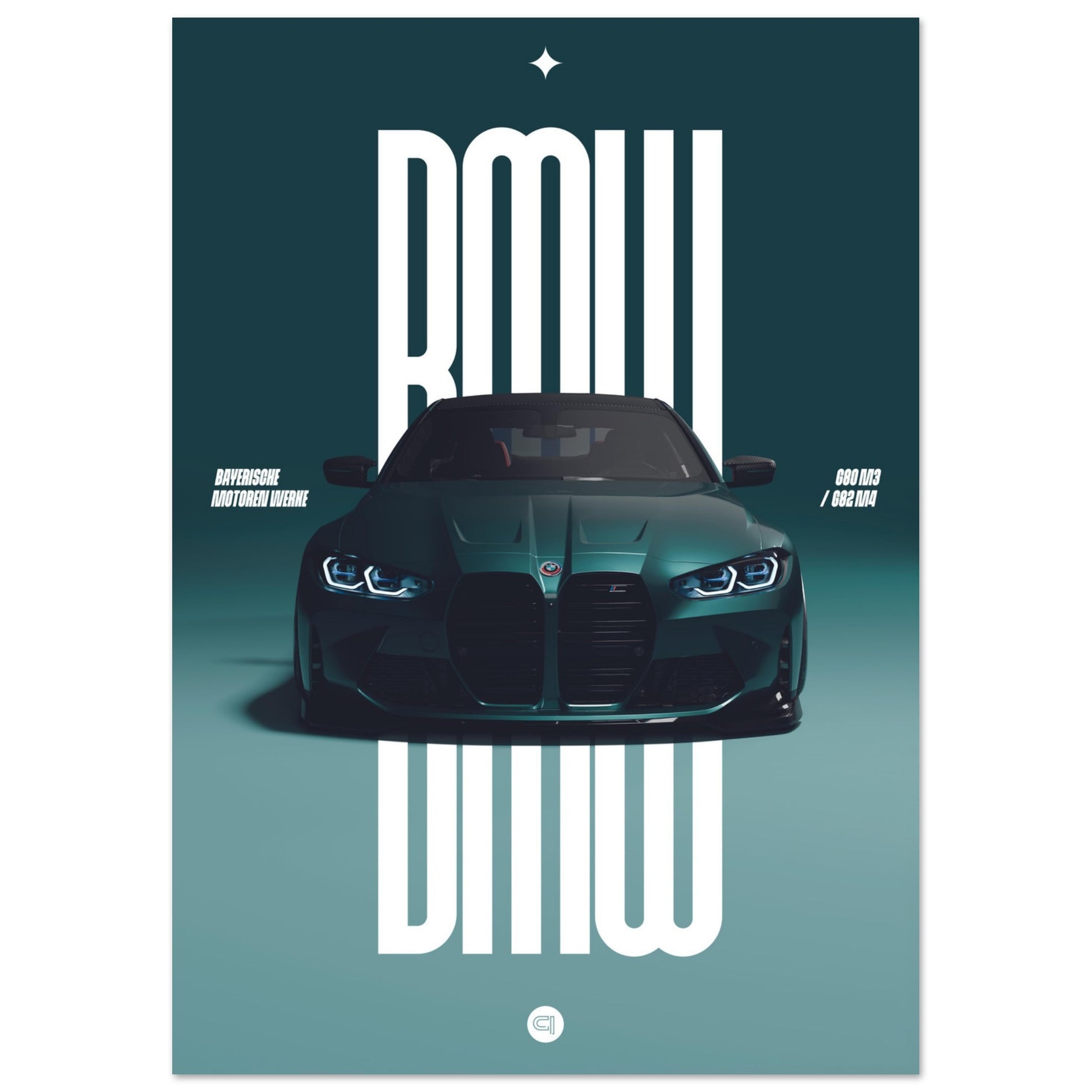 Car Poster - BMW G80 M3 / G82 M4 Bumper - Darkgreen