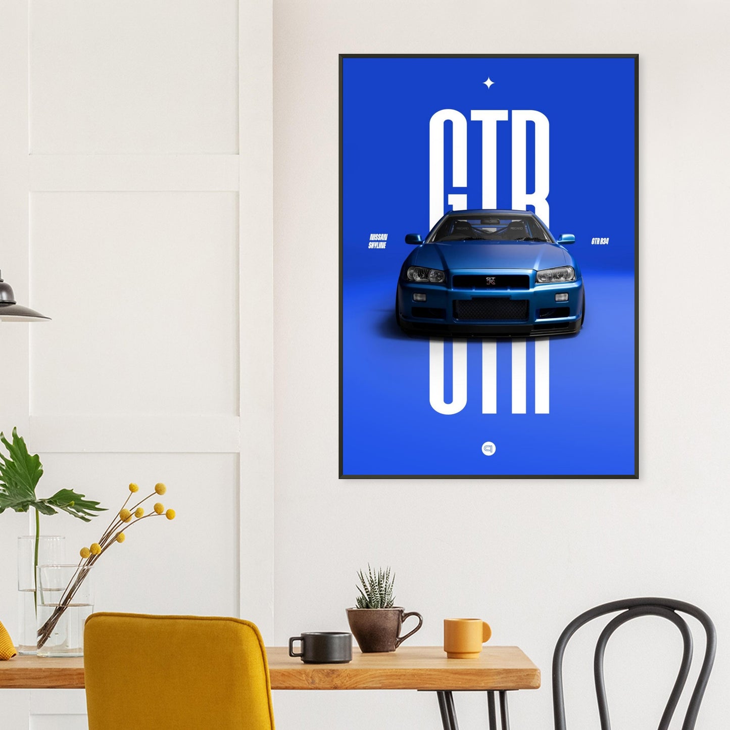 Framed Car Poster - Nissan Skyline GTR R34 - Blue